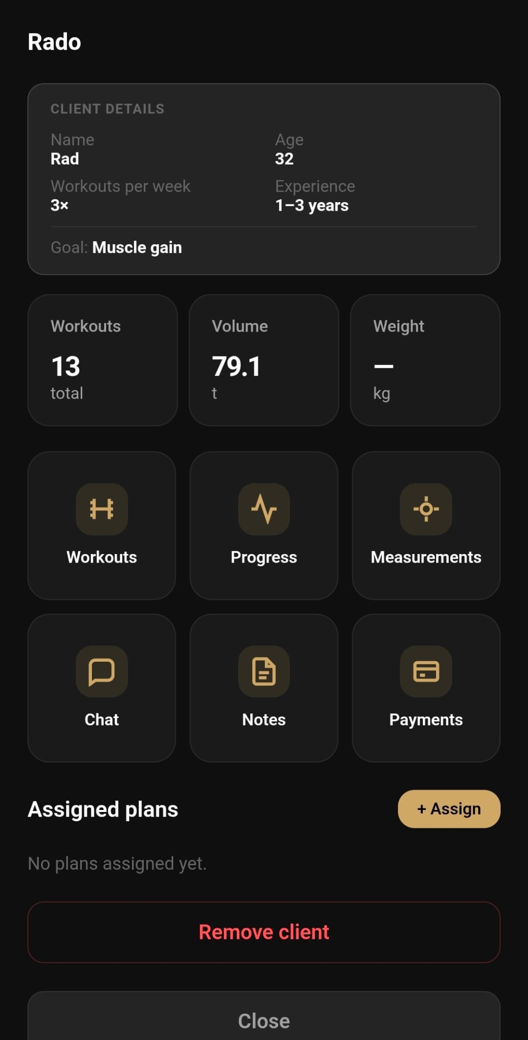 Coach dashboard with client overview